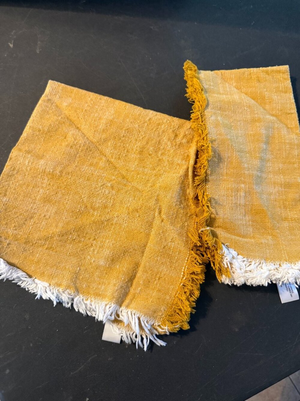 2 Mustard Yellow Dinner Napkins Set Cotton India (006)